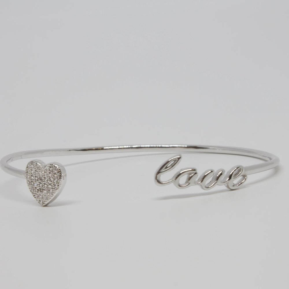 Sterling Silver 925 Cuff Bangle Bracelet CZ